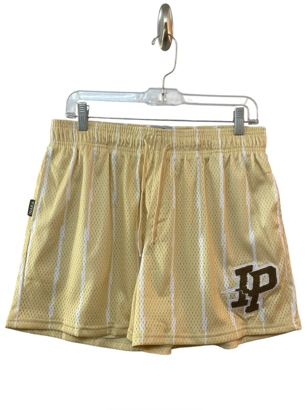 Inaka Power Mesh Athletic Shorts Size XXL Yellow White Stripes Comfy Pockets